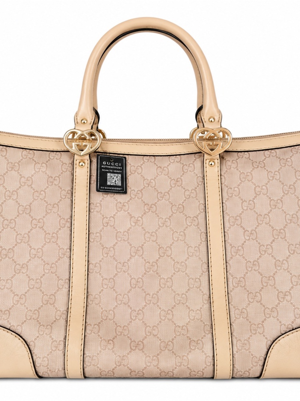 Gucci Beige GG Canvas Tote with Leather Trim and Gold Hardware